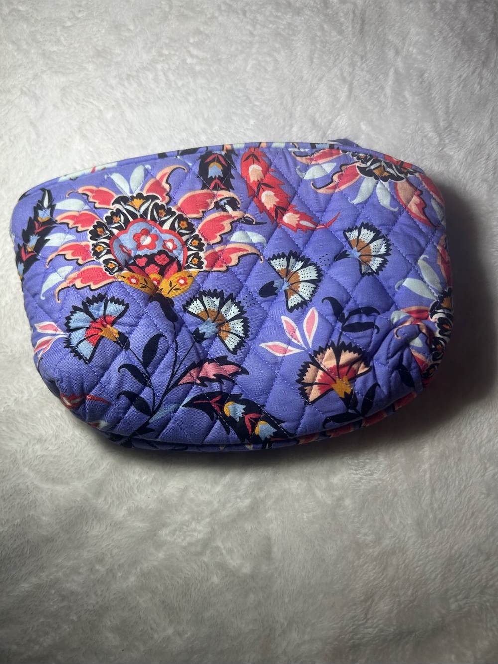 Quilted Floral Cosmetic Pouch in Purple